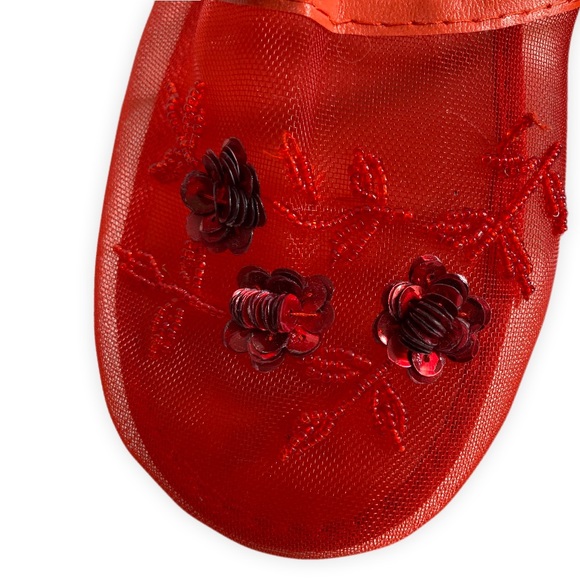 Vintage Sequin Mesh Slides Chinese Beaded Slippers with Floral Embellishments - Picture 3 of 7